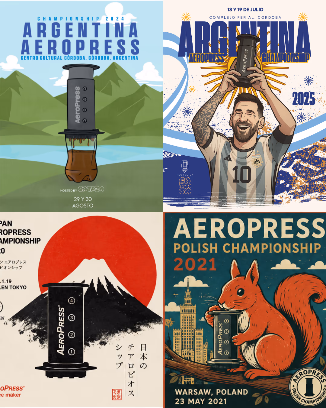 Imágenes de los afiches de Argentina AeroPress